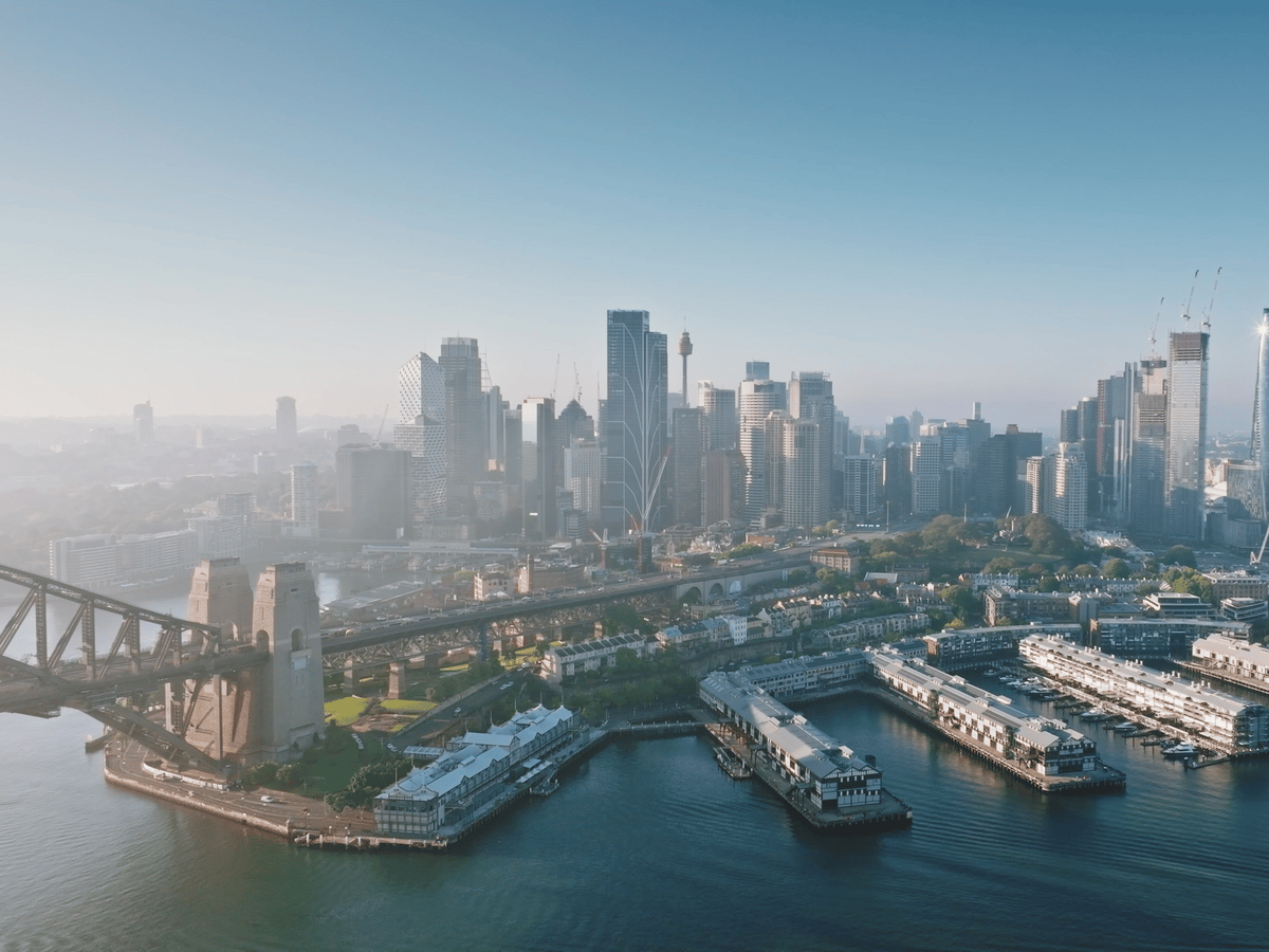 Sydney Harbour Bridge and the Sydney CBD from the air